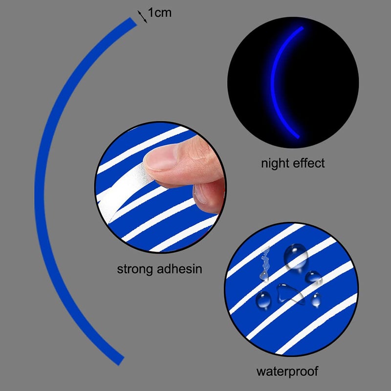 Leasinder 16pcs 17-19'' Reflective Wheel Rim Stripe Decal Sticker for Motorcycle Wheels Car Cycling Bike Bicycle Night Safety Decoration Stripe Universal Reflective Rim Stickers (Style 1 Blue) - Image 3